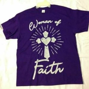 Adult Woman of Faith Purple and Silver T-Shirt L